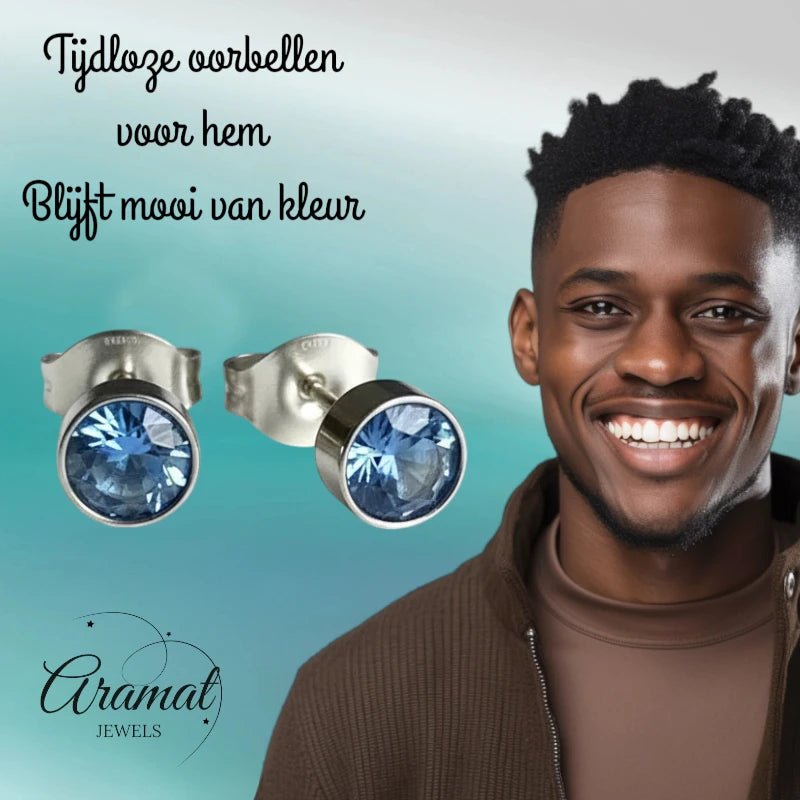 Oorstekers – Staal Kristal Blauw Zilverkleur (5mm) - Aramat Jewels - Oorbellen - cadeautip