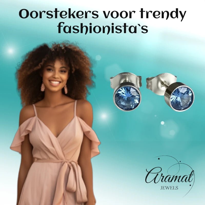 Oorstekers – Staal Kristal Blauw Zilverkleur (5mm) - Aramat Jewels - Oorbellen - cadeautip