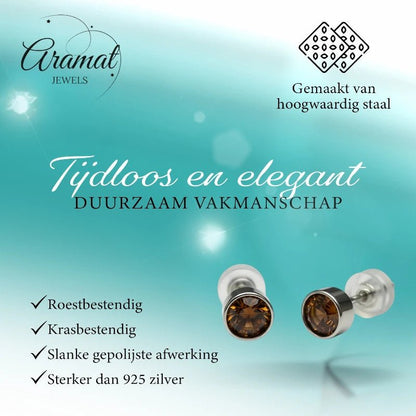 Oorstekers – Staal Kristal Bruin Zilverkleur (5mm) - Aramat Jewels - Oorbellen - cadeautip