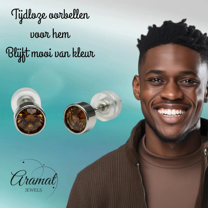 Oorstekers – Staal Kristal Bruin Zilverkleur (5mm) - Aramat Jewels - Oorbellen - cadeautip