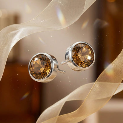 Oorstekers – Staal Kristal Bruin Zilverkleur (8mm)