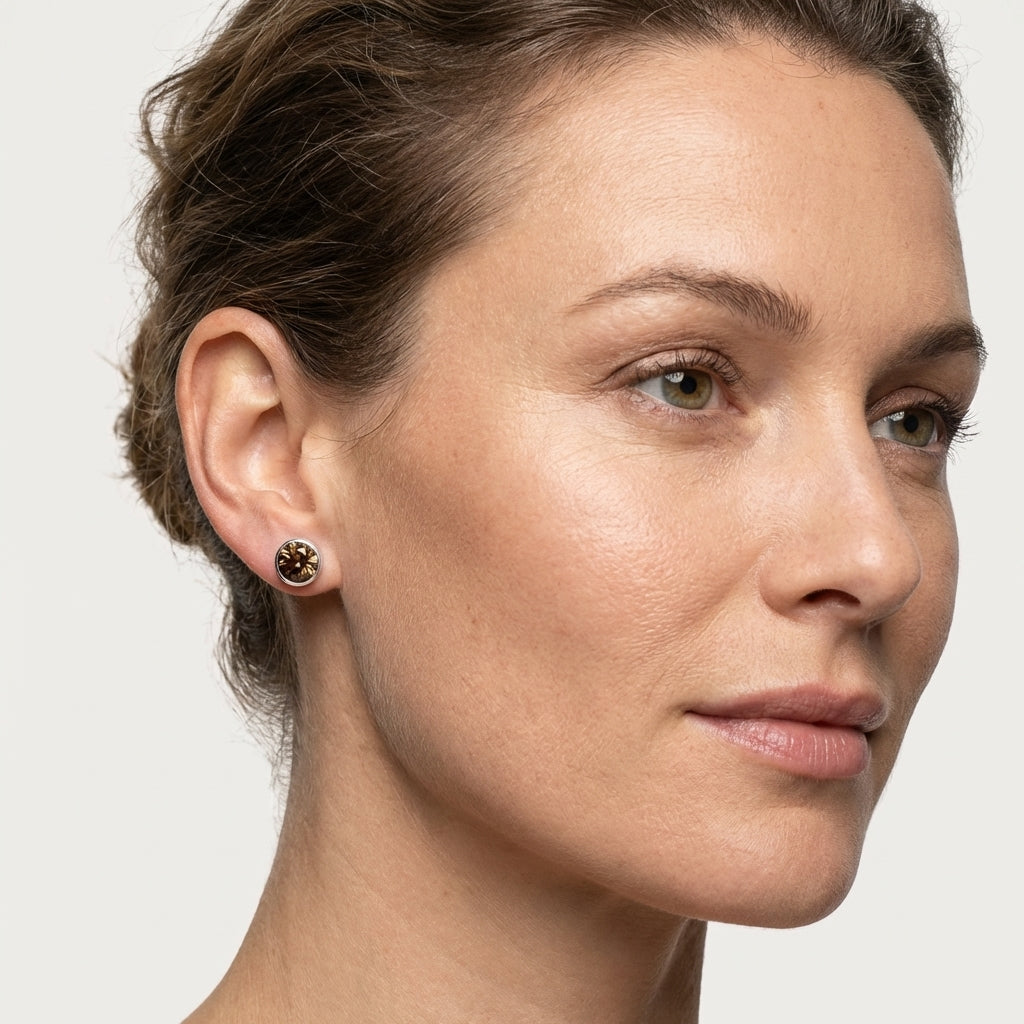 Oorstekers – Staal Kristal Bruin Zilverkleur (8mm)