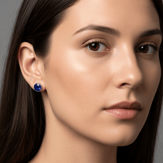 Oorstekers – Staal Kristal Donker Blauw Zilverkleur (7mm) - Aramat Jewels - Oorbellen - cadeautip