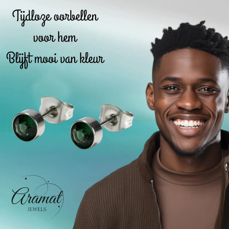 Oorstekers – Staal Kristal Donker Groen Zilverkleur (5mm) - Aramat Jewels - Oorbellen - cadeautip
