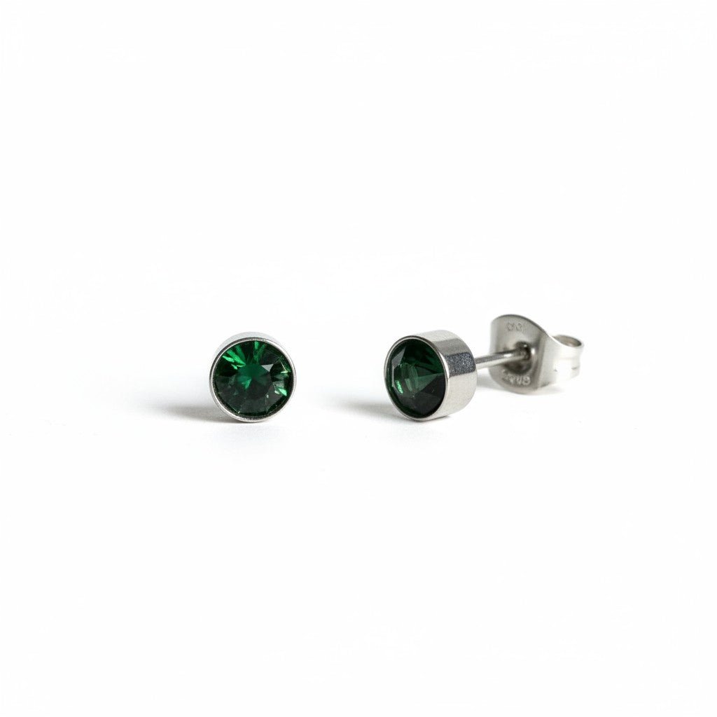 Oorstekers – Staal Kristal Donker Groen Zilverkleur (5mm) - Aramat Jewels - Oorbellen - cadeautip