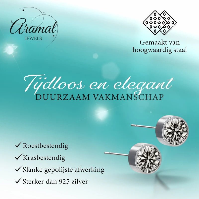 Oorstekers – Staal Kristal Grijs Zilverkleur (6mm) - Aramat Jewels - Oorbellen - cadeautip