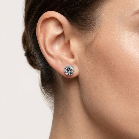 Oorstekers – Staal Kristal Grijs Zilverkleur (6mm)