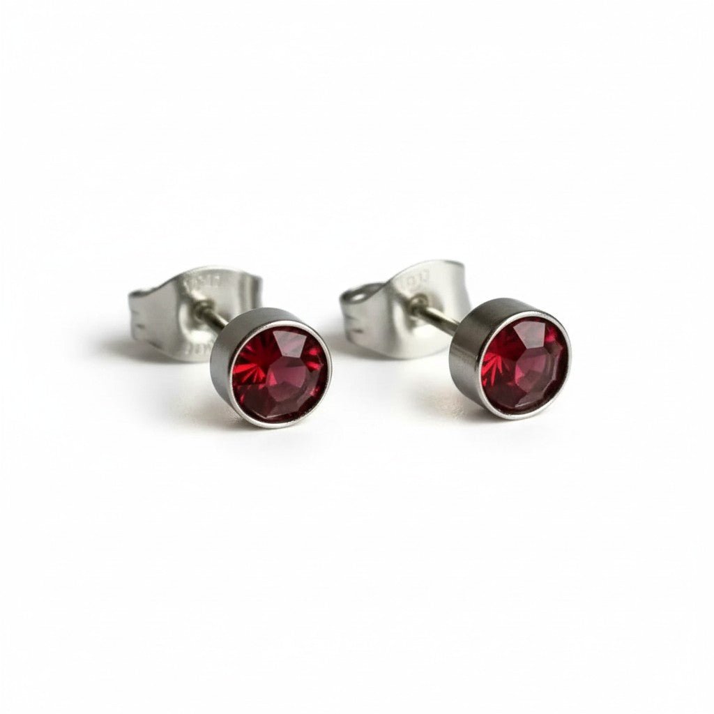 Oorstekers – Staal Kristal Rood Zilverkleur (5mm) - Aramat Jewels - Oorbellen - cadeautip