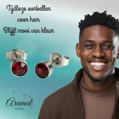 Oorstekers – Staal Kristal Rood Zilverkleur (5mm) - Aramat Jewels - Oorbellen - cadeautip