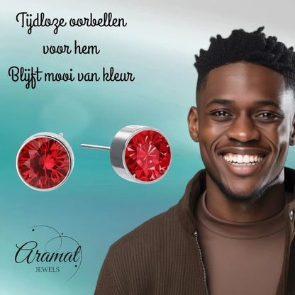 Oorstekers – Staal Kristal Rood Zilverkleur (6mm) - Aramat Jewels - Oorbellen - cadeautip