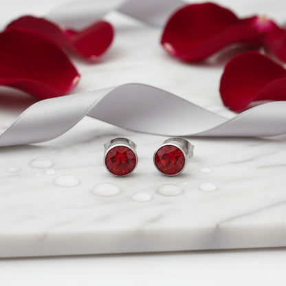 Oorstekers – Staal Kristal Rood Zilverkleur (7mm) - Aramat Jewels - Oorbellen - cadeautip
