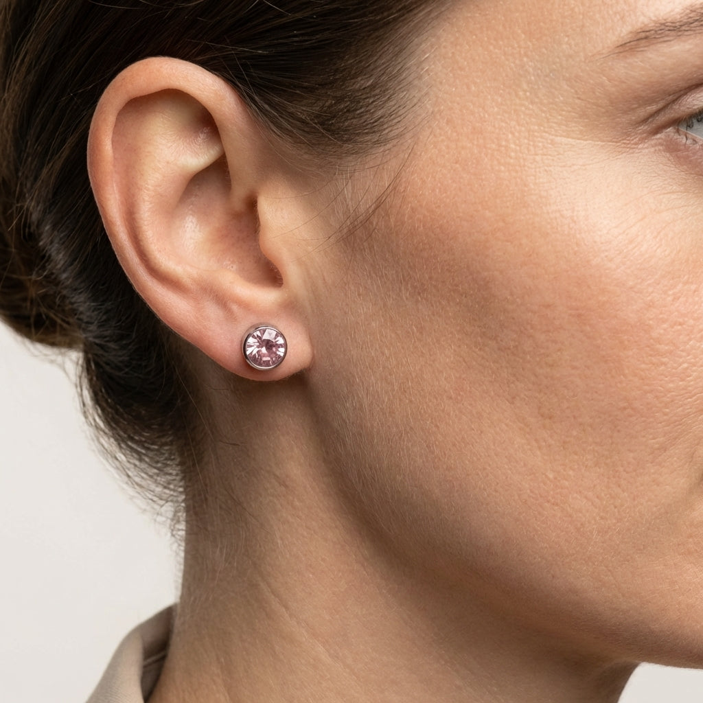 Oorstekers – Staal Kristal Roze Zilverkleur (10mm)