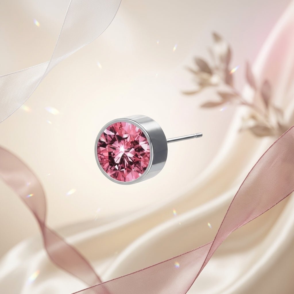 Oorstekers – Staal Kristal Roze Zilverkleur (6mm) - Aramat Jewels - Oorbellen - cadeautip