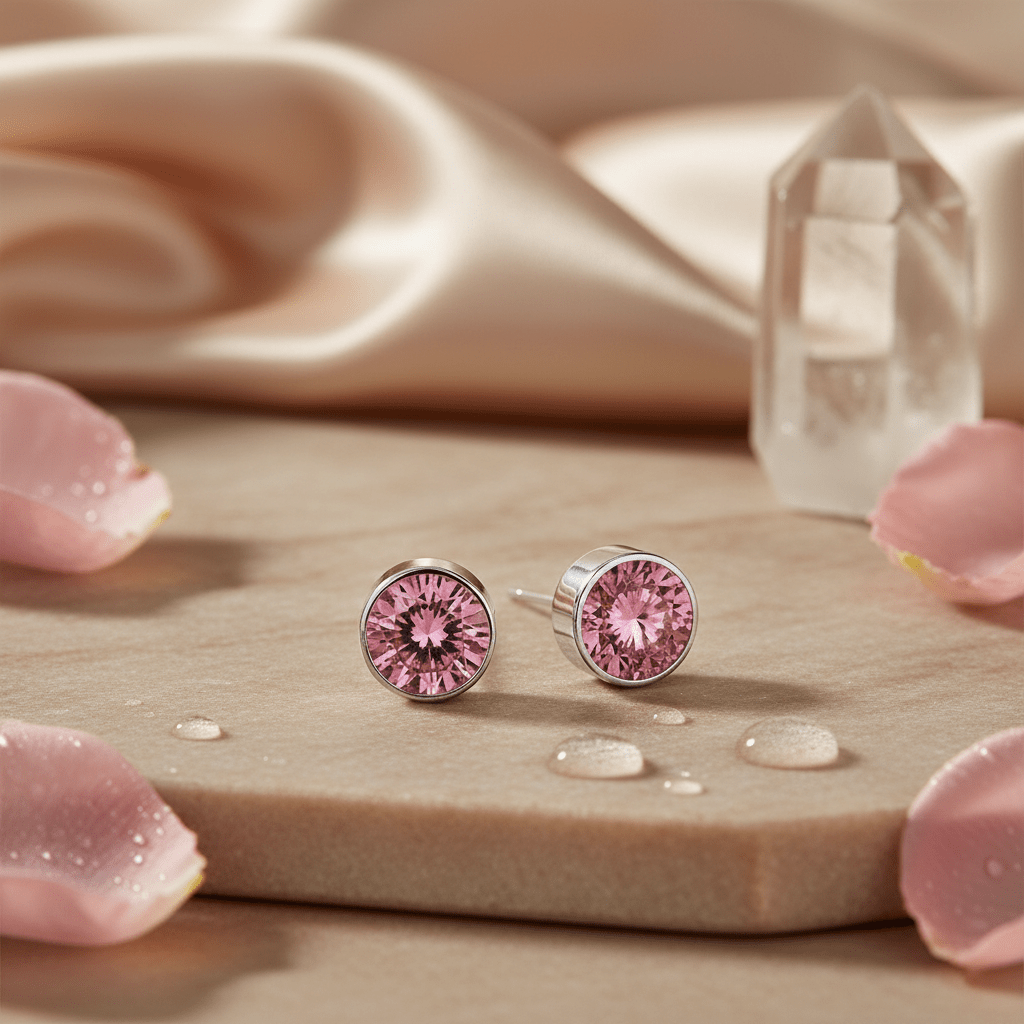 Oorstekers – Staal Kristal Roze Zilverkleur (6mm) - Aramat Jewels - Oorbellen - cadeautip