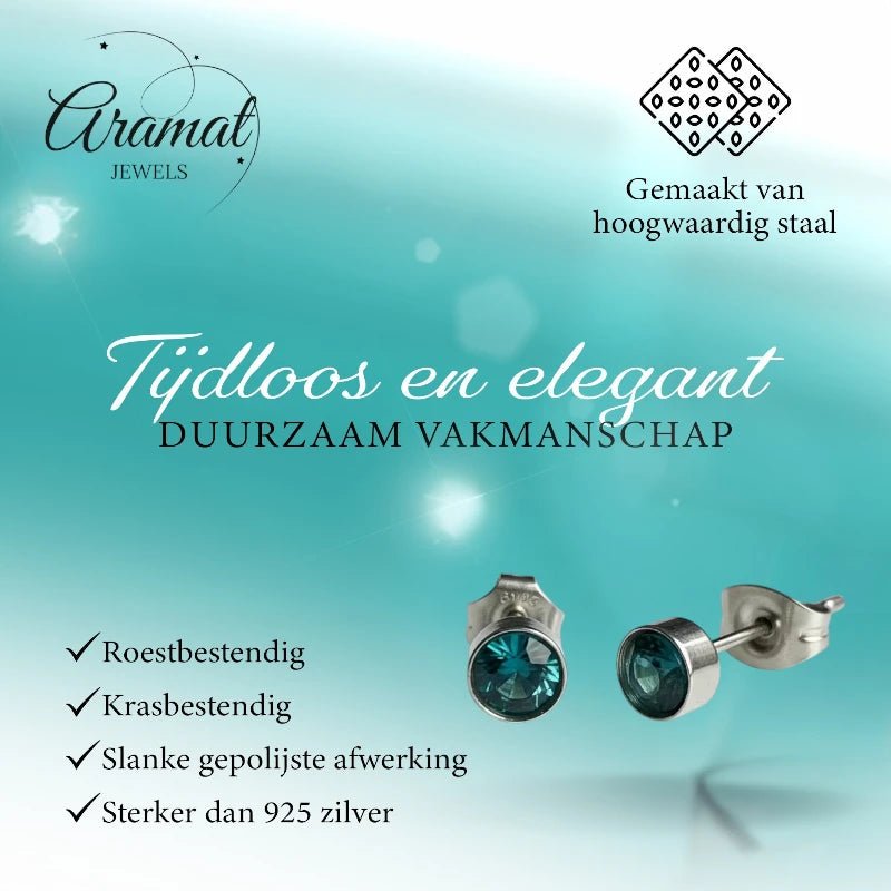 Oorstekers – Staal Kristal Zeeblauw Zilverkleur (5mm) - Aramat Jewels - Oorbellen - cadeautip