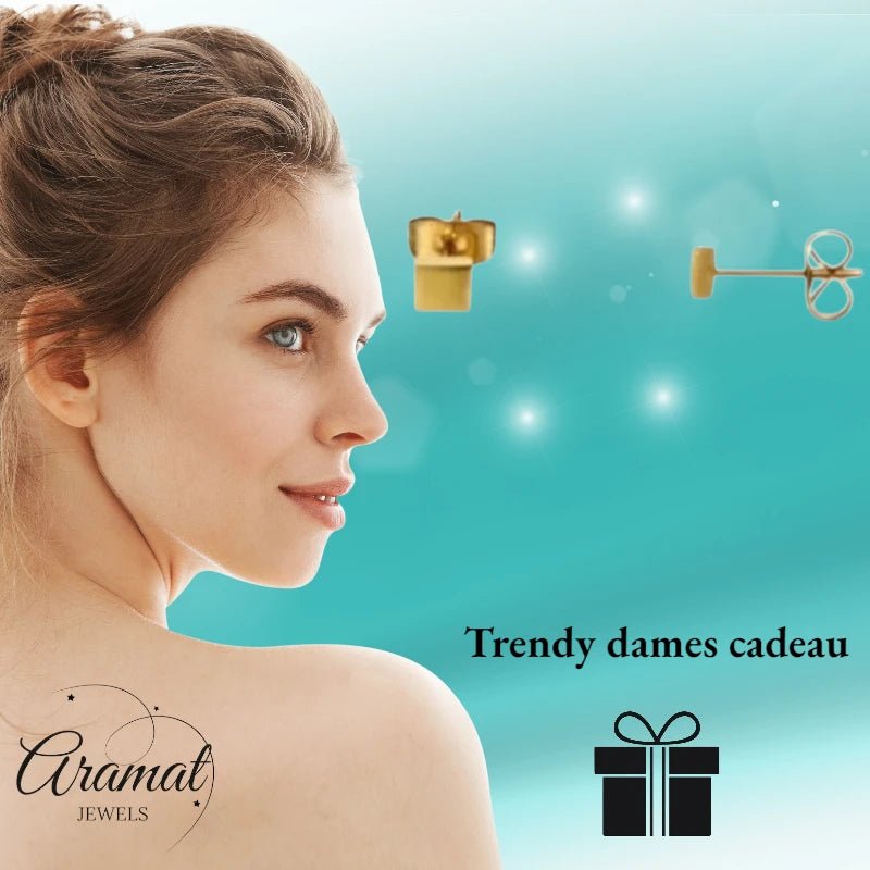 Oorstekers – Staal Vierkant Goudkleurig (3mm) - Aramat Jewels - Oorbellen - cadeautip