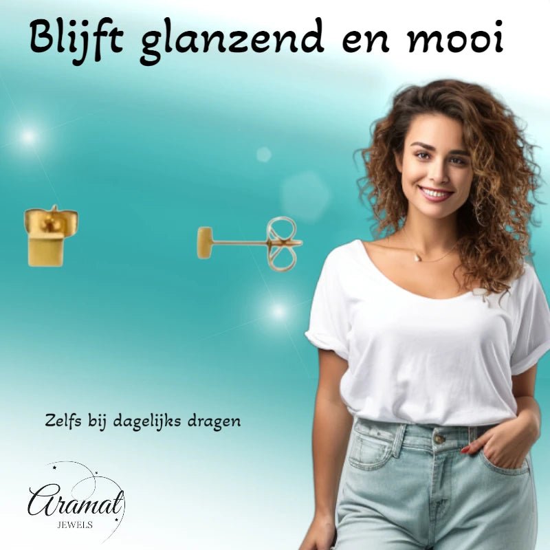 Oorstekers – Staal Vierkant Goudkleurig (3mm) - Aramat Jewels - Oorbellen - cadeautip