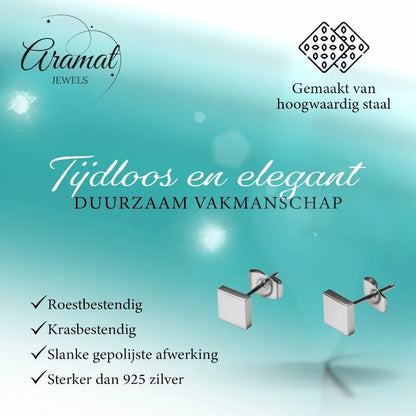 Oorstekers – Staal Vierkant Zilverkleurig (6mm) - Aramat Jewels - Oorbellen - cadeautip