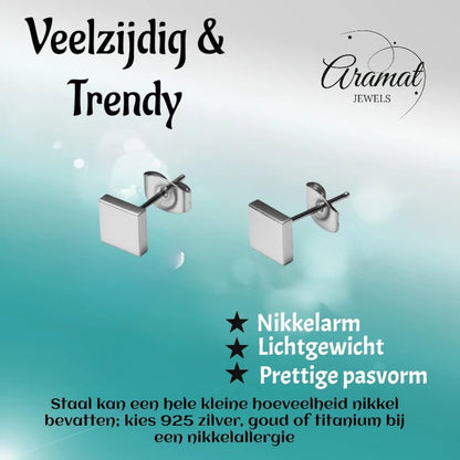 Oorstekers – Staal Vierkant Zilverkleurig (6mm) - Aramat Jewels - Oorbellen - cadeautip