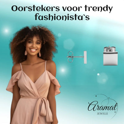 Oorstekers – Staal Vierkant Zilverkleurig (8mm) - Aramat Jewels - Oorbellen - cadeautip