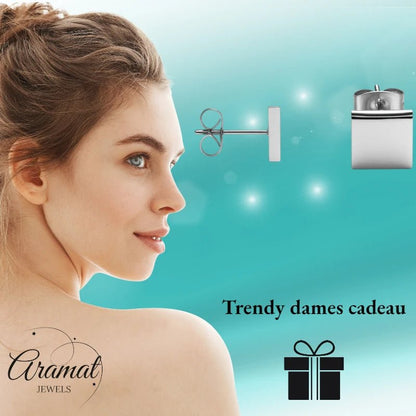 Oorstekers – Staal Vierkant Zilverkleurig (8mm) - Aramat Jewels - Oorbellen - cadeautip