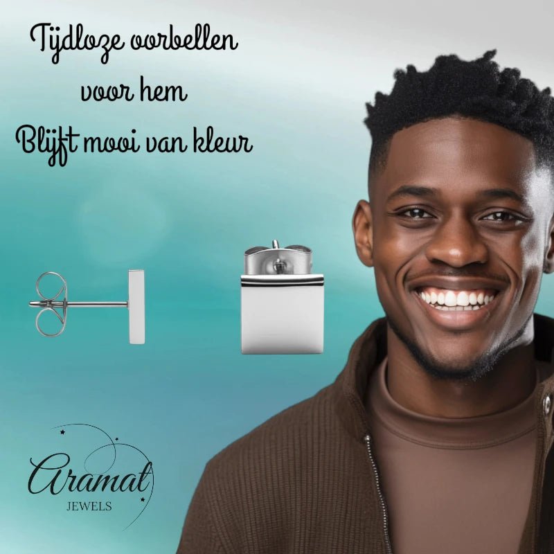 Oorstekers – Staal Vierkant Zilverkleurig (8mm) - Aramat Jewels - Oorbellen - cadeautip