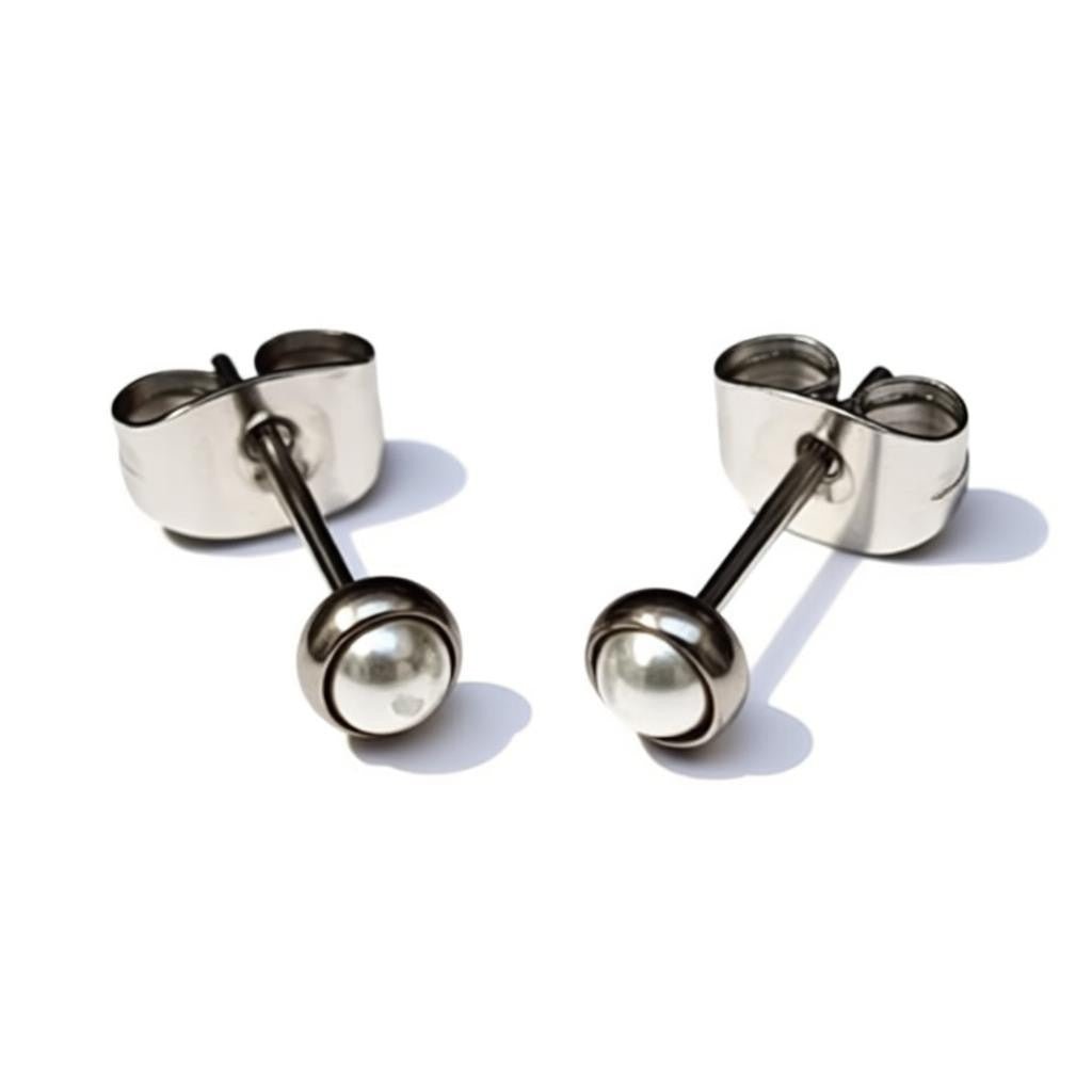 Oorstekers – Stalen Parel Wit Zilverkleurig (4mm) - Aramat Jewels - Oorbellen - cadeautip
