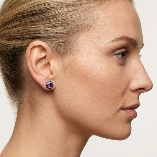 Oorstekers – Sterling Zilver Bali Etnisch Paars Kristal 7mm Dames - Aramat Jewels - Oorbellen - cadeautip