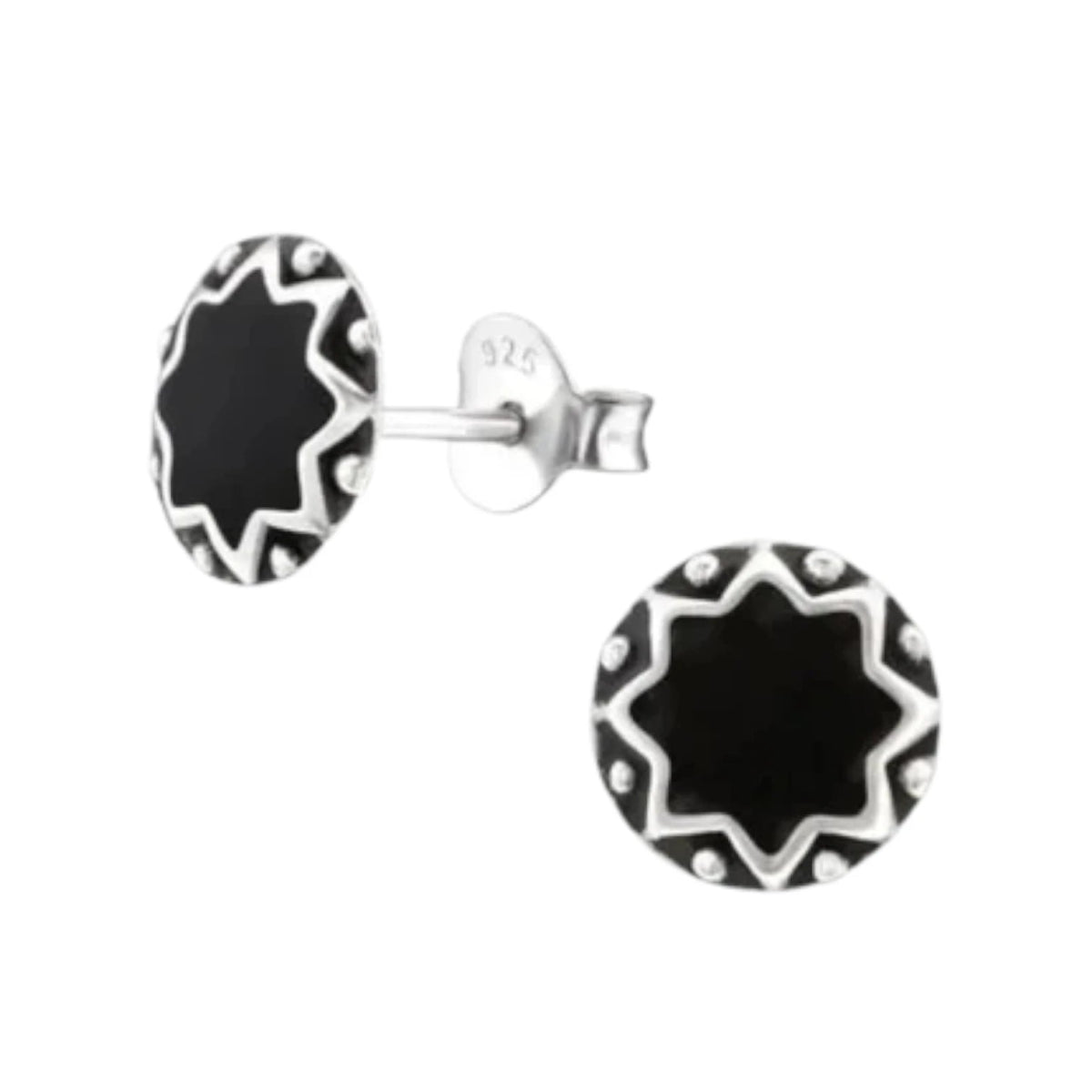 Oorstekers – Sterling Zilver Bali Etnisch Zwart Emaille 8mm Rond Geoxideerd - Aramat Jewels - Oorbellen - cadeautip