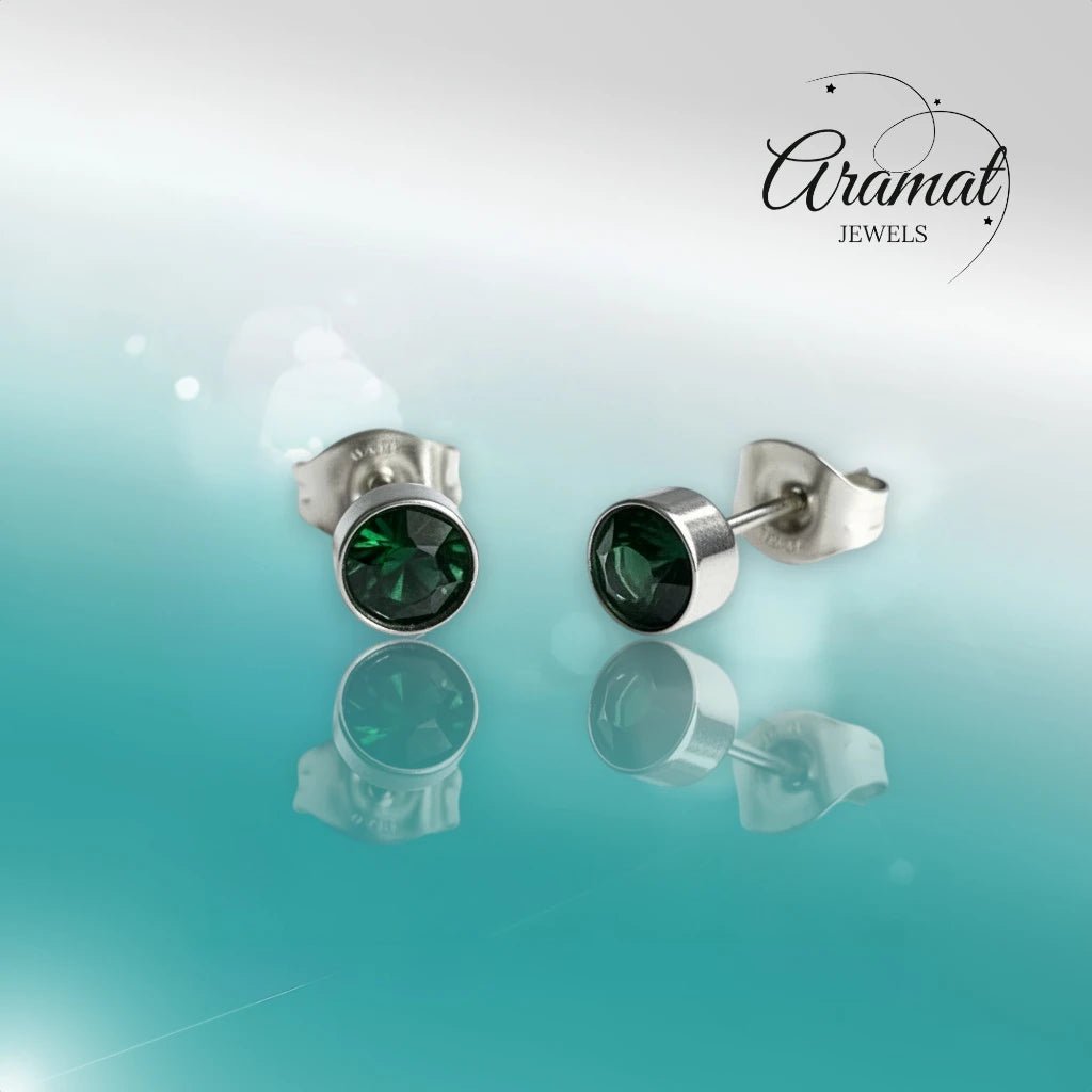 Oorstuds – Staal Kristal Groen Zilverkleur (5mm) - Aramat Jewels - Oorbellen - cadeautip