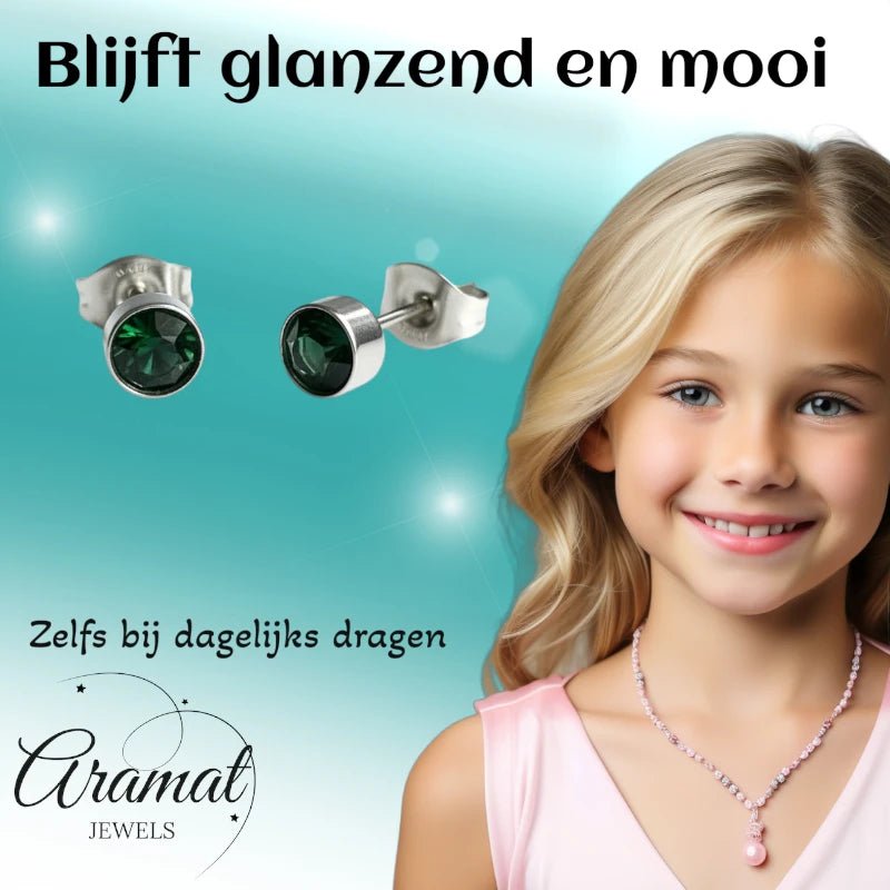 Oorstuds – Staal Kristal Groen Zilverkleur (5mm) - Aramat Jewels - Oorbellen - cadeautip