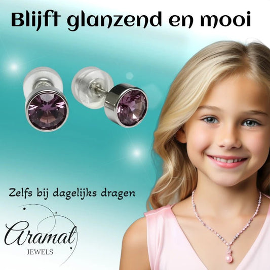 Oorstuds – Staal Kristal Licht Paars Zilverkleur (5mm) - Aramat Jewels - Oorbellen - cadeautip