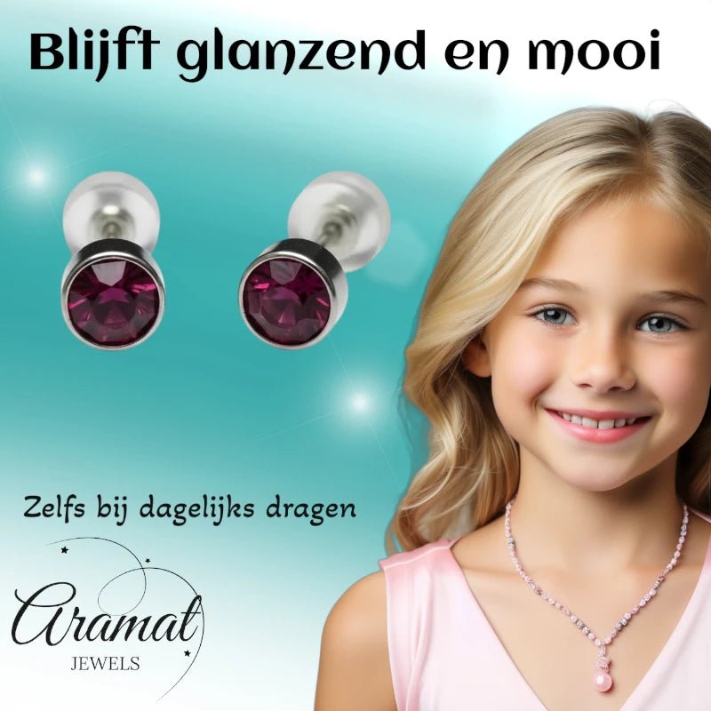 Oorstuds – Staal Kristal Paars Zilverkleur (5mm) - Aramat Jewels - Oorbellen - cadeautip