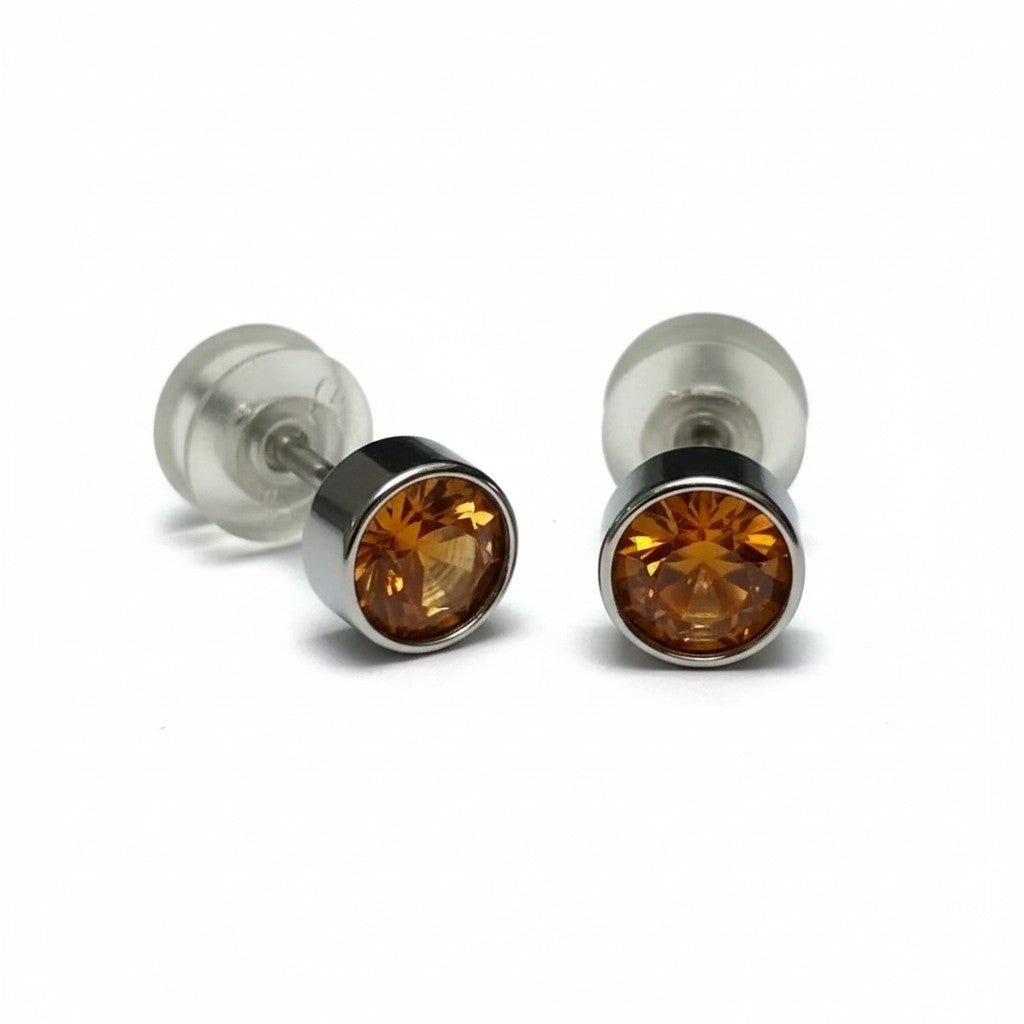Oorstuds – Staal Kristal Topaas Bruin Zilverkleur (5mm) - Aramat Jewels - Oorbellen - cadeautip