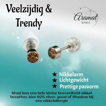 Oorstuds – Staal Kristal Topaas Zilverkleur (4mm) - Aramat Jewels - Oorbellen - cadeautip