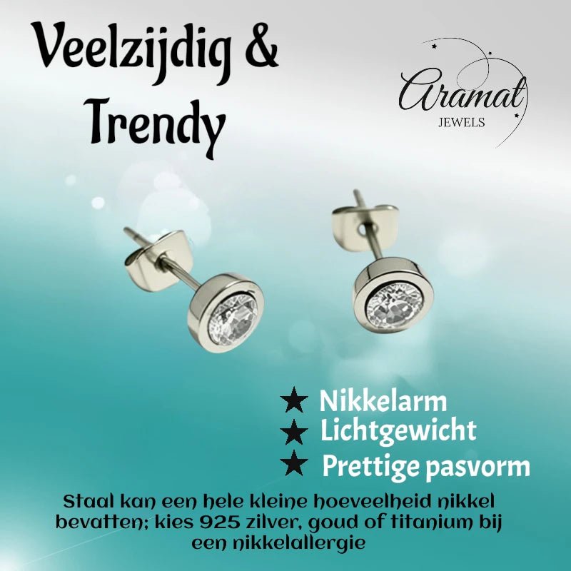 Oorstuds – Staal Zirkonia Transparant Zilverkleur (6mm) - Aramat Jewels - Oorbellen - cadeautip