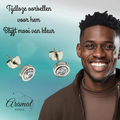 Oorstuds – Staal Zirkonia Transparant Zilverkleur (6mm) - Aramat Jewels - Oorbellen - cadeautip