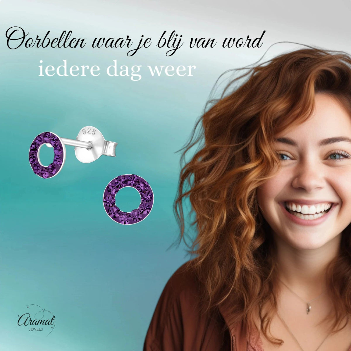 Open cirkel oorbellen paars kristal 925 zilver - Aramat Jewels - Oorbellen - cadeautip