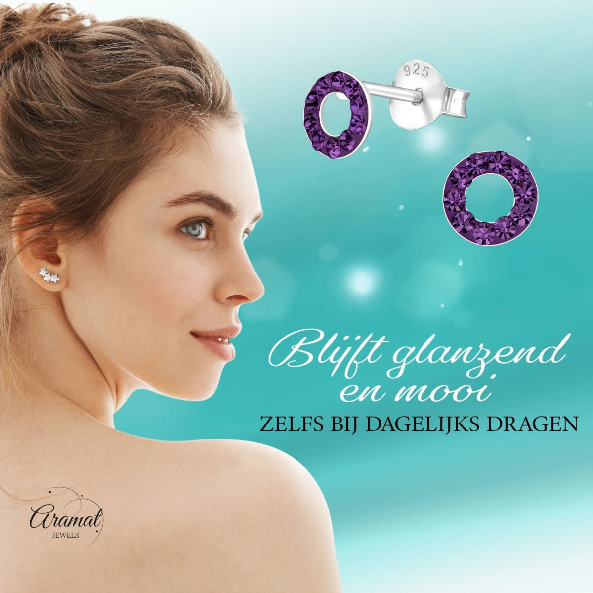 Open cirkel oorbellen paars kristal 925 zilver - Aramat Jewels - Oorbellen - cadeautip