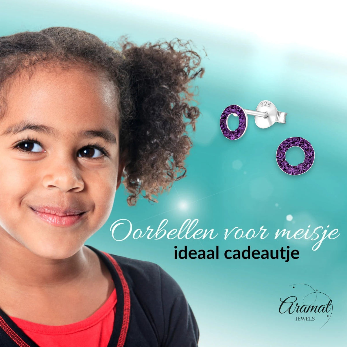 Open cirkel oorbellen paars kristal 925 zilver - Aramat Jewels - Oorbellen - cadeautip