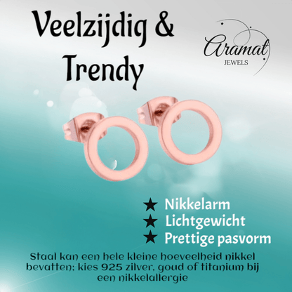 Open Cirkel Oorbellen Rosegoudkleur – 9mm - Aramat Jewels - Oorbellen - cadeautip