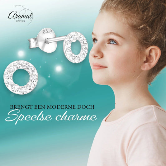 Open cirkel oorbellen zilver transparant kristal - Aramat Jewels - Oorbellen - cadeautip