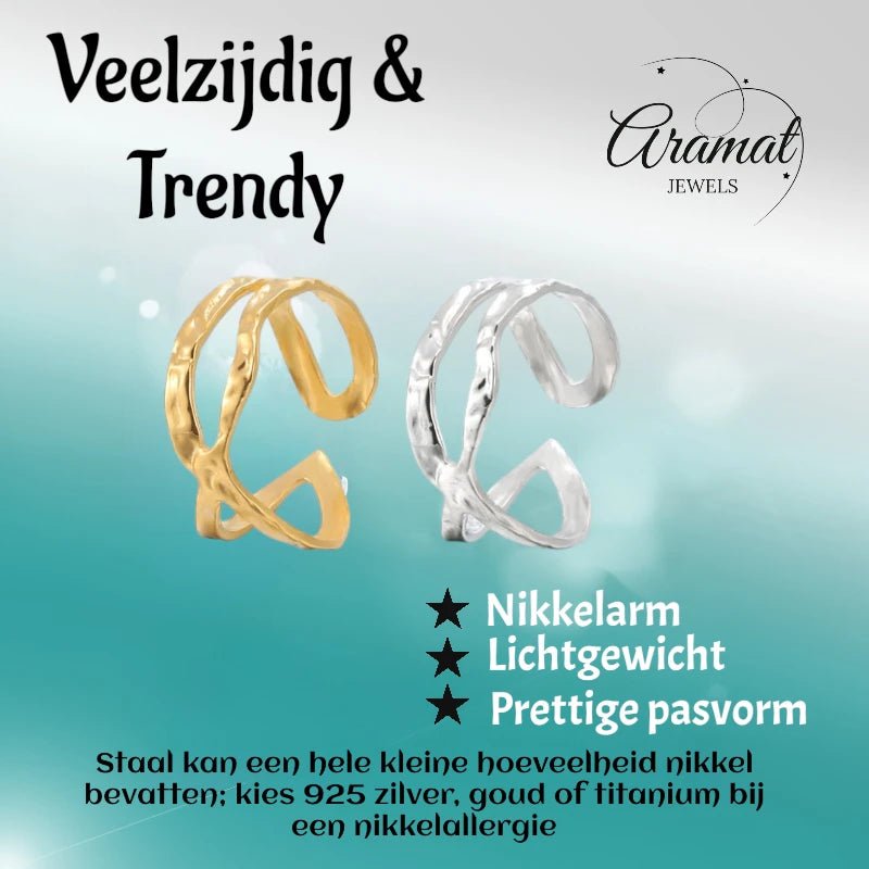 Open Ring Gehamerd Staal (RVS Verstelbaar) - Aramat Jewels - Ringen - cadeautip