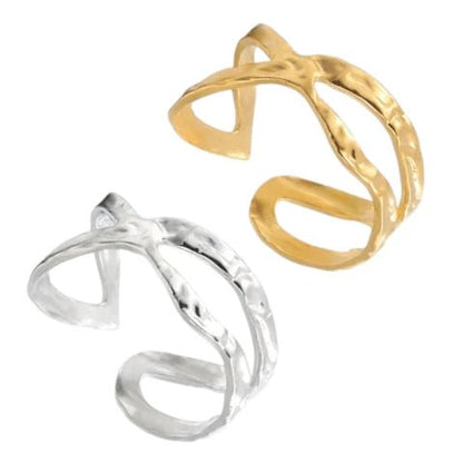 Open Ring Gehamerd Staal (RVS Verstelbaar) - Aramat Jewels - Ringen - cadeautip