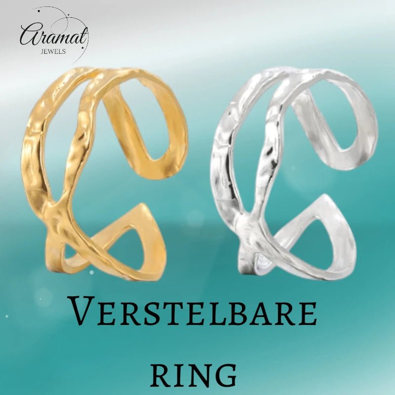 Open Ring Gehamerd Staal (RVS Verstelbaar) - Aramat Jewels - Ringen - cadeautip