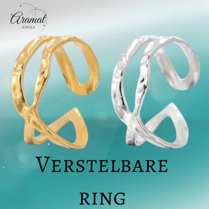 Open Ring Gehamerd Staal (RVS Verstelbaar) - Aramat Jewels - Ringen - cadeautip