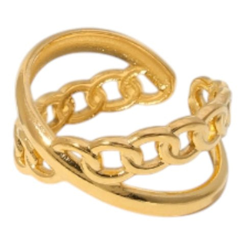 Open Ring Gekruist Motief: Glad en Schakel (RVS Verstelbaar) - Aramat Jewels - Ringen - cadeautip