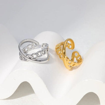 Open Ring Gekruist Motief: Glad en Schakel (RVS Verstelbaar) - Aramat Jewels - Ringen - cadeautip