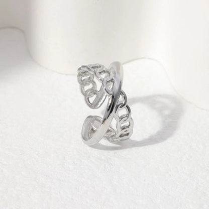 Open Ring Gekruist Motief: Glad en Schakel (RVS Verstelbaar) - Aramat Jewels - Ringen - cadeautip