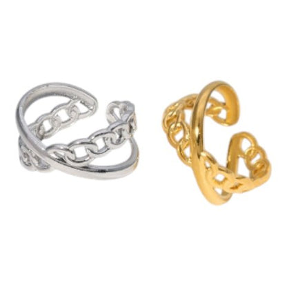 Open Ring Gekruist Motief: Glad en Schakel (RVS Verstelbaar) - Aramat Jewels - Ringen - cadeautip